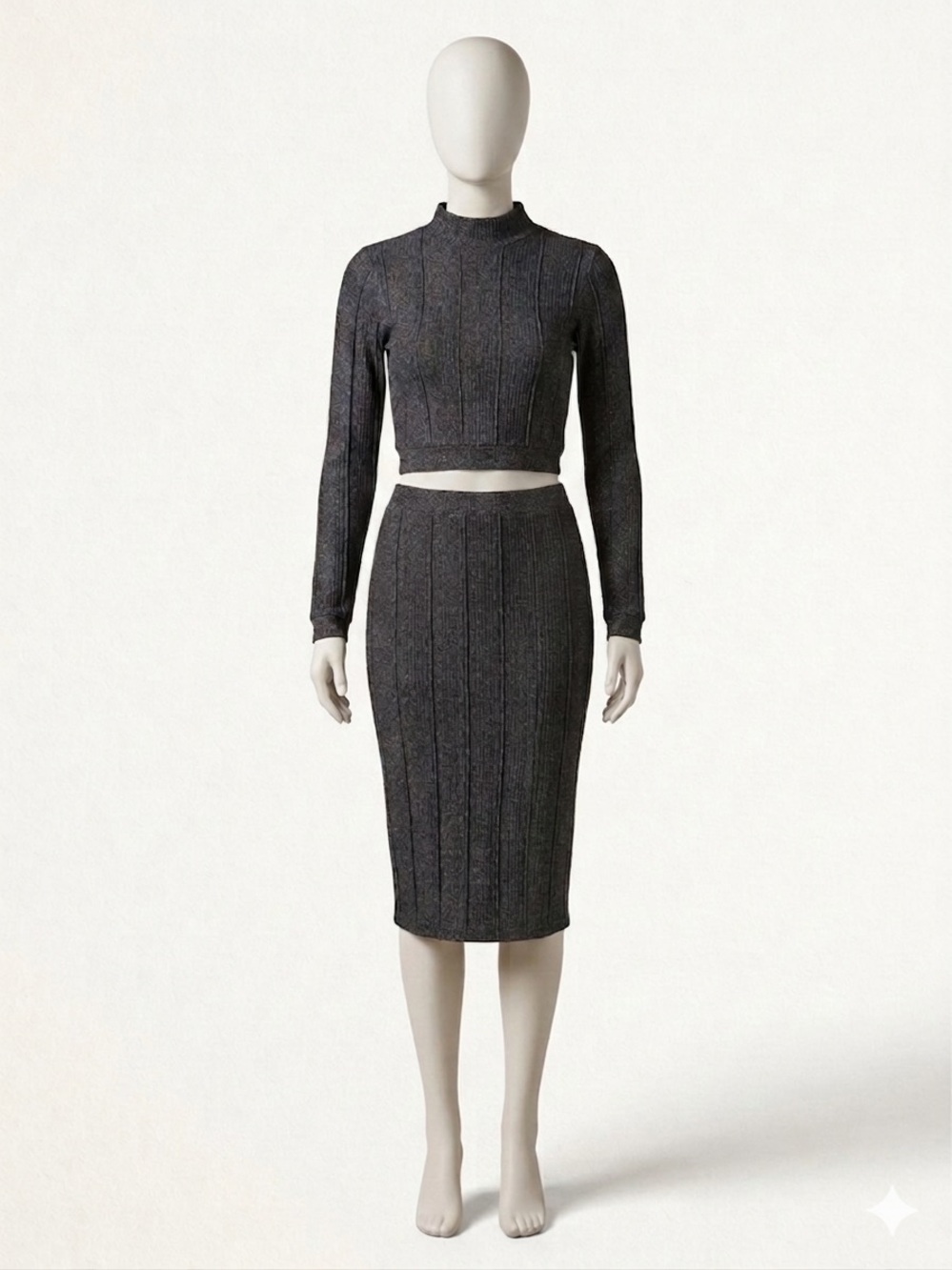 Ribbed Knit Pencil Skirt in Charcoal Gray